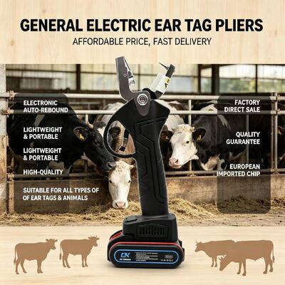 Aplicador eléctrico de etiquetas auriculares con botón de seguridad para etiquetado rápido y seguro de ganado bovino, ovejas y otros animales de granja