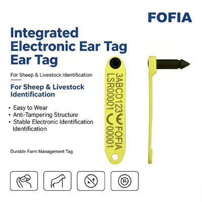 Nuevo Fofia resistente a altas temperaturas integrado anti derramamiento electrónico con código láser ET969 Oveja amarilla RFID etiqueta de oído TPU Animal