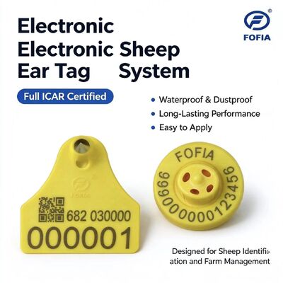 Etiqueta de oreja de ganado RFID TPU de 134.2KHz FDX-B certificada por ICAR, material TPU amarillo, para ovejas y ganado, nueva para seguimiento de ganado ET957+T967 Fofia, 5 años de garantía